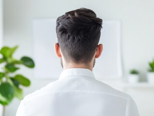 back of man's head in office