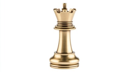 Fototapeta premium Golden chess queen piece on white background; strategy concept