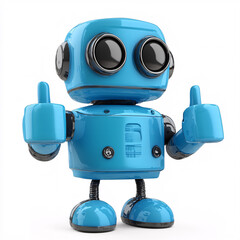 Fototapeta premium Cute, light blue robot with round eyes, giving a thumbs-up on both hands, isolated on a white background.