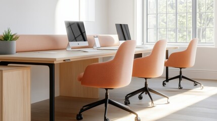 modern office interior with computers and chairs