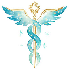 creative watercolor design of caduceus symbol with wings
