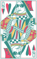 Tropical Court Playing Cards - Queen Card Turquoise
