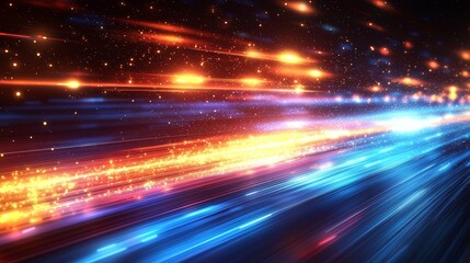 High tech surface with moving neon rays. Represents innovation and futuristic data flow. Shiny beams in cyberspace