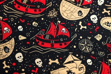 Pirate background with ships and skulls