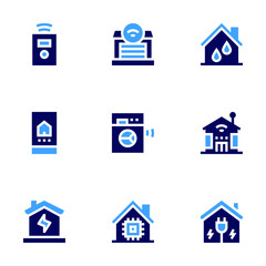 Smart house icon set. Bold style. Duotone colors. smart house, remote, electricity, smart home, garage, washing machine, cpu, humidifier