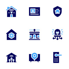 Smart house icon set. Bold style. Duotone colors. smart, shield, smart house, smart door, settings, video, smart home, home automation, smart tv