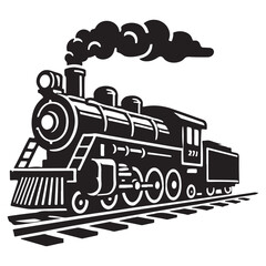 Steam Train Illustration Classic Locomotive with Puffing Smoke