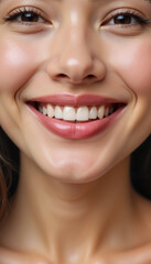 Obraz premium Joyful Asian woman smiling brightly in close-up, radiant happiness