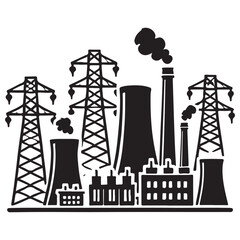 Power plant silhouette vector illustration energy generation theme