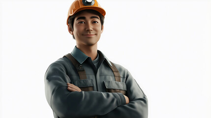 Fototapeta premium 腕を組んでいる日本人男性エンジニアのイラスト