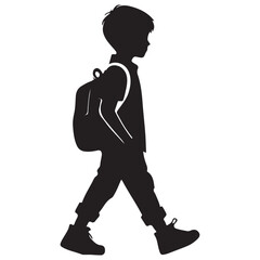 Silhouette schoolboy walking with backpack stock vector illustration image
