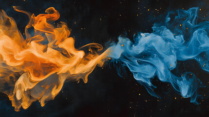 Obraz premium Abstract Cosmic Swirl of Orange and Blue Ink in Dark Space