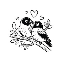 Sticker Of Black And White Cute Love Birds
