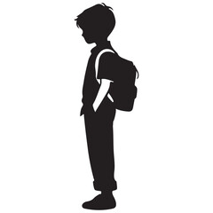 Silhouette of a Young Student with Backpack Illustration Vector