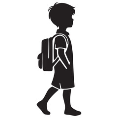 Boy Walking Silhouette with Backpack for School Education