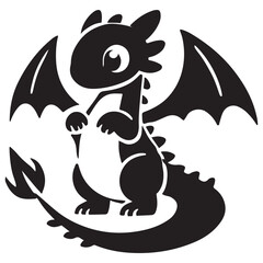 Cute Dragon Silhouette Vector Illustration with Big Eyes Design