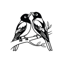 sticker of black and white cute love birds
