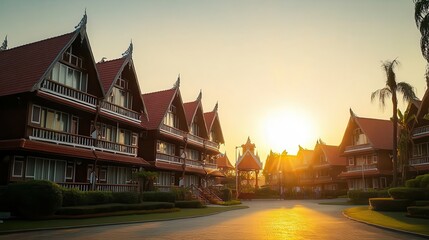 Fototapeta premium Sunset Resort Row, Thailand, Vacation Homes