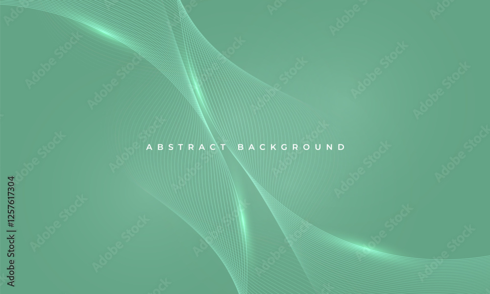 Poster abstract turquoise vector background with glowing green wavy lines.