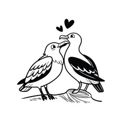 sticker of black and white cute love birds
