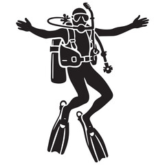 Scuba Diver Silhouette Vector Illustration with Arms Wide Open