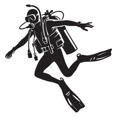 Silhouette Illustration of Scuba Diver Underwater Adventure Sport Image