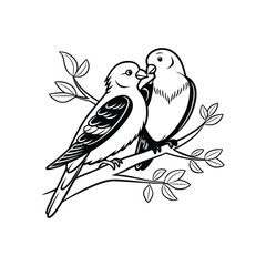 sticker of black and white cute love birds
