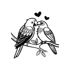 sticker of black and white cute love birds
