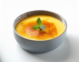 Spanish traditional dessert crema catalana on white background