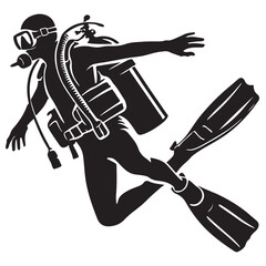 Scuba diver silhouette vector illustration underwater adventure theme