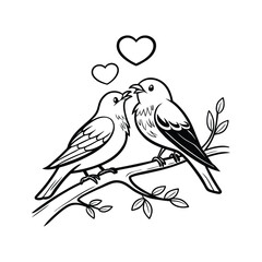 sticker of black and white cute love birds
