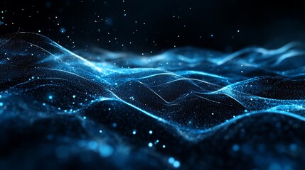 Glowing Blue Particles Flowing, Dark Background, Abstract, Tech