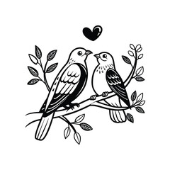 sticker of black and white cute love birds
