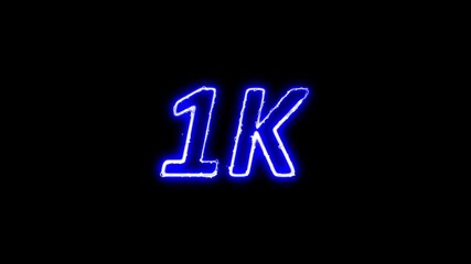 Glowing neon line 1k Ultra HD icon isolated on black background. 4K Video motion 1K followers. animation in Easy to put into any video. Neon-colored 1K video regulation concept