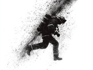 Firefighter charges through smoke, embodying courage and dedication in a critical moment