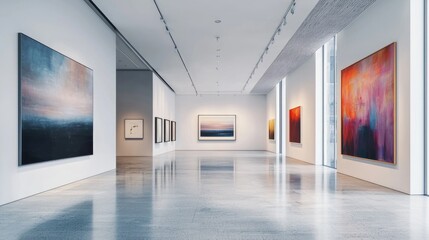 Fototapeta premium Serene Modern Art Gallery Interior with Abstract Paintings