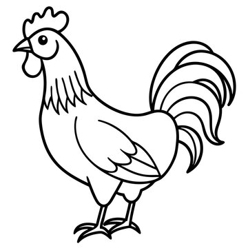 black and white rooster standing clip art preview