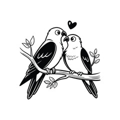 Sticker Of Black And White Cute Love Birds