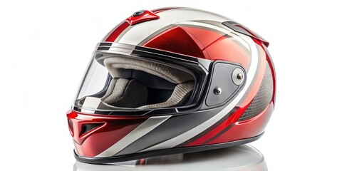 Fototapeta premium Red and White Motorcycle Helmet on White Background