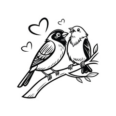 Sticker Of Black And White Cute Love Birds