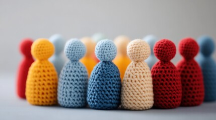 colorful handmade crochet figures in a group