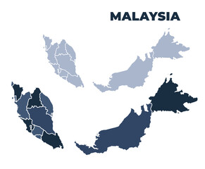 Malaysia political map with states border outline