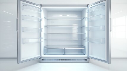 Empty stainless steel refrigerator in modern kitchen