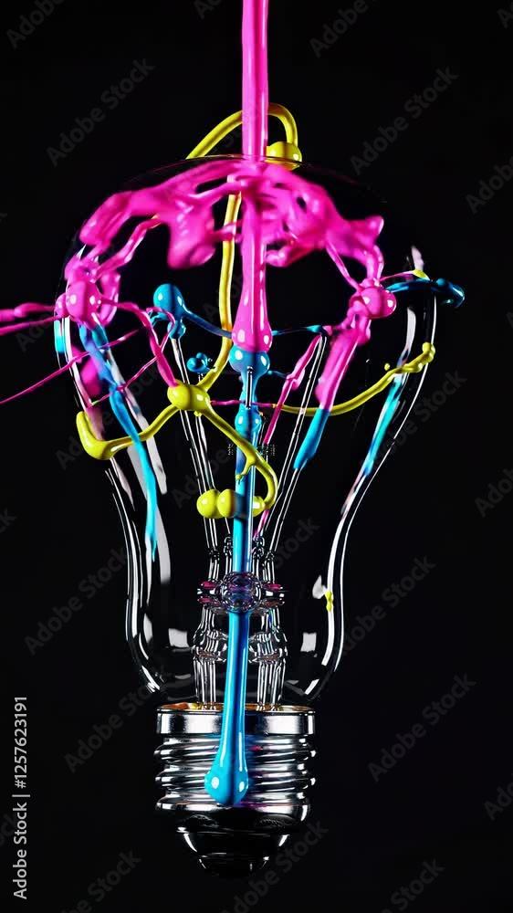 Aufkleber Vibrant splashes of colorful paint dynamically bursting from a glowing light bulb, creating a surreal and artistic explosion