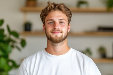 Obraz premium man portrait in white t-shirt smiling