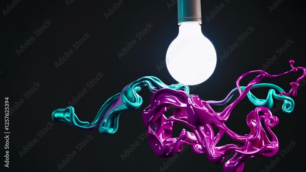 Aufkleber Vibrant splashes of colorful paint dynamically bursting from a glowing light bulb, creating a surreal and artistic explosion