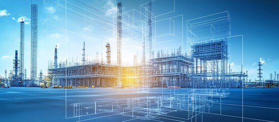Fototapeta premium Refinery Plant Digital Blueprint Overlay