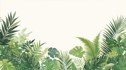 Tropical leaves and ferns forming a vibrant border, offering a refreshing natural backdrop