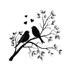 Sticker Of Black And White Cute Love Birds