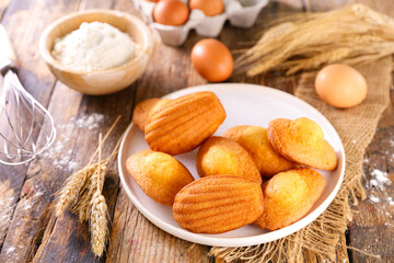 Homemade Madeleines on a Wooden Background